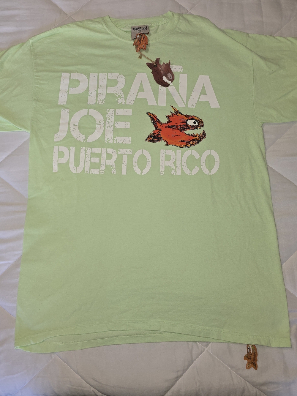 Pirana Joe Puerto Rico Graphic Vintage Tee - Light Green Mens Large Nwt